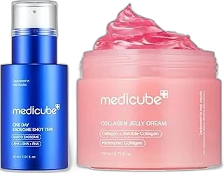 medicube Glow Essential Care Duo: Zero Exosome Shot 7,500 PPM Spicule Facial Serum and Collagen Jelly Cream 110ml | Korean Skincare, Skincare Sets