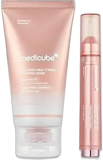 medicube Milky Collagen Double Glow Lock Duo: Collagen Glazed Milky Wrapping Mask and Booster Serum | 130DaCollagen, Niacinamide, Glutathione for Plumped, Radiant Glass Skin, Valentines Day Gifts